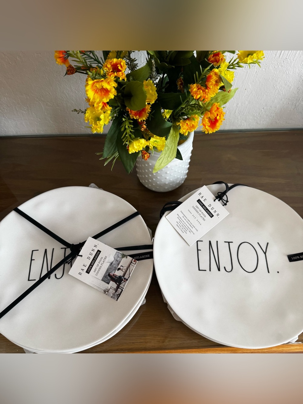 Rae Dunn 'ENJOY.' Dinner Plates - NEW - Set of 8